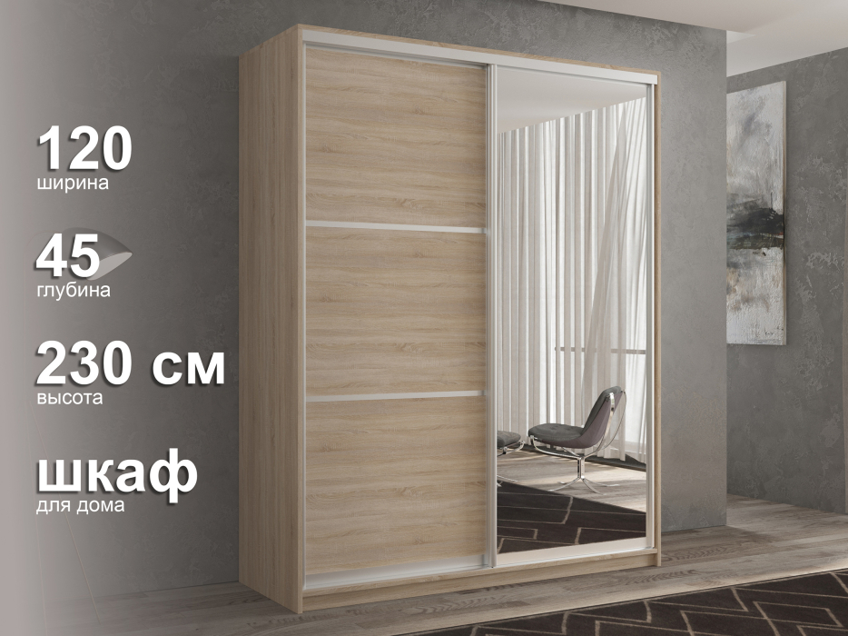 Шкафы-купе 2-х дверные, Шкаф-купе 2х дверный Кааппи 2 120х45