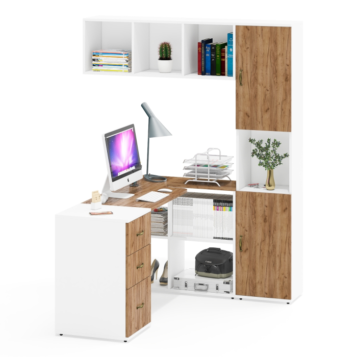 Домашние кабинеты, Мебель в рабочий кабинет Лидер-8 из стола с полкой и пенала с тумбой с ящиками