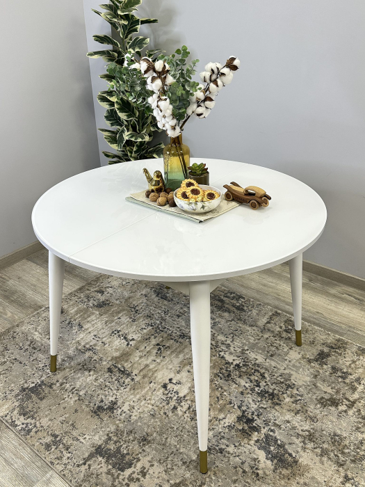 Обеденные столы, Стол Kenner K1000 раздвижной, стекло белое глянец