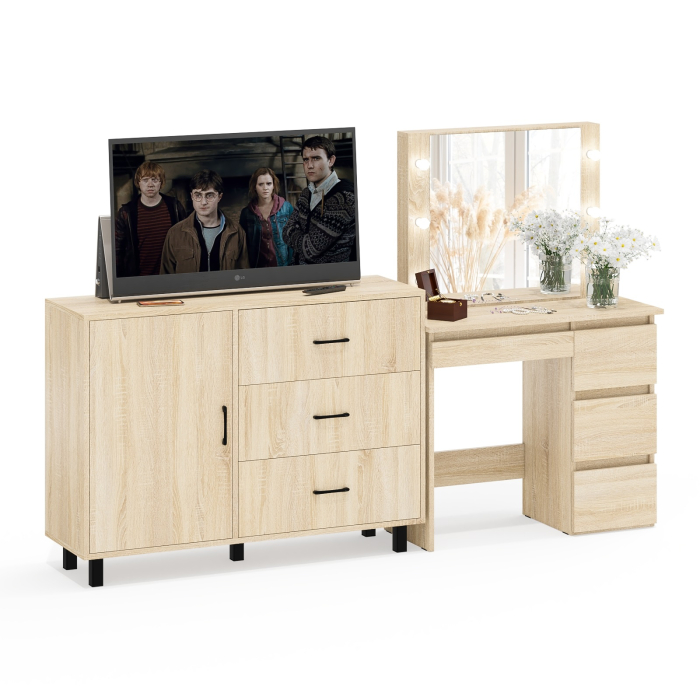 Туалетные столики, Комод-тумба 122-1204 и столик косметический с лампочками Сура