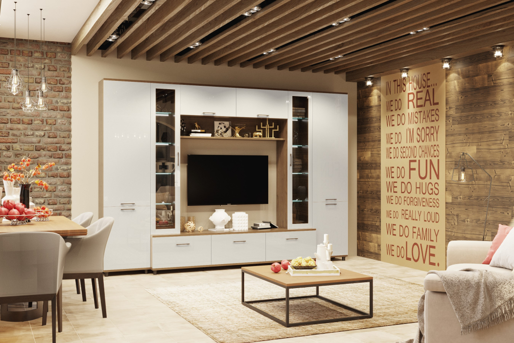 Стенки для гостиной, Модульная гостиная Грейс композиция 9  Гикори Джексон Темный