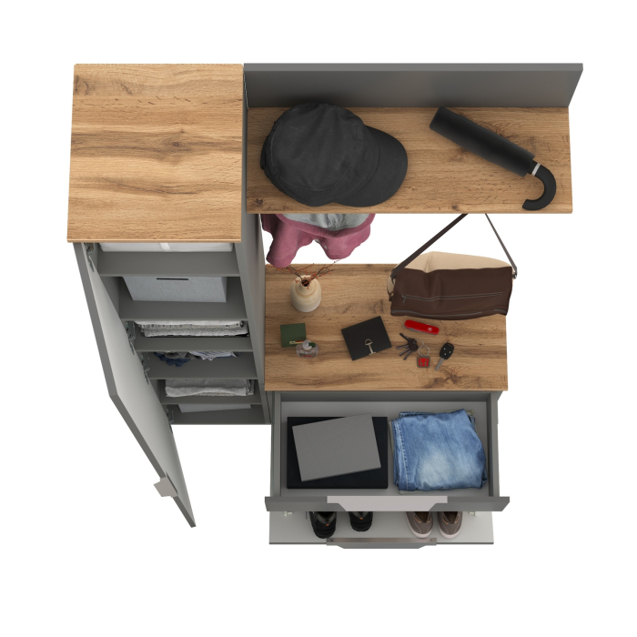 Прихожие, Тумба для обуви с пеналом для одежды и двумя вешалками Октава.