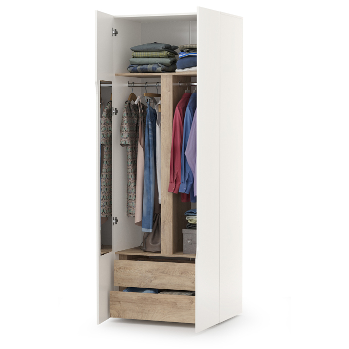 Шкафы двухстворчатые, Шкаф двухстворчатый Муссон 13.198 белый/дуб эндгрейн элегантный