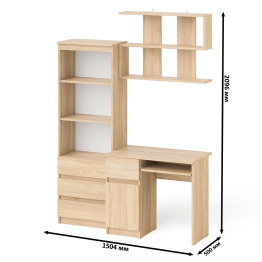 Рабочее место из стола компьютерного МС-1 левый со стеллажоми и настенной полкой Мори
