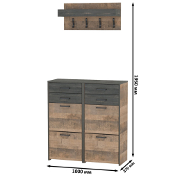 Две тумбы для обуви с ящиками и вешалкой для верхней одежды Трувор