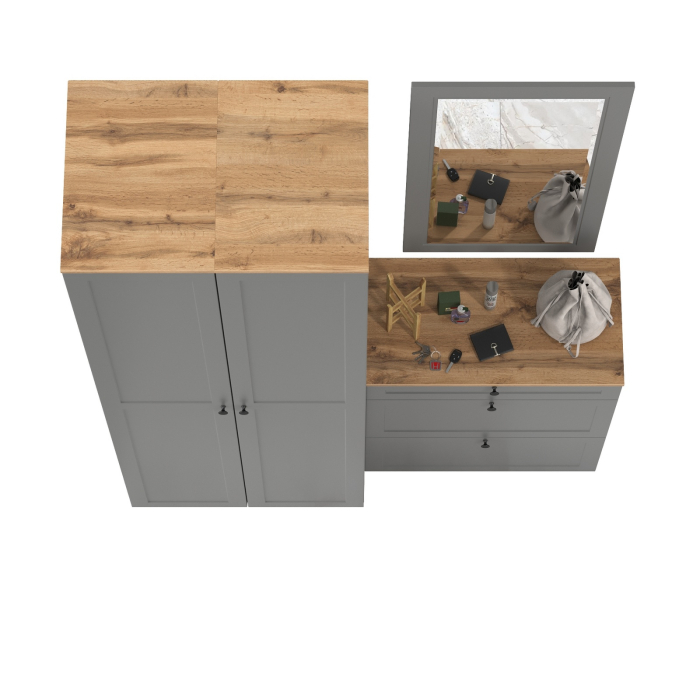 Прихожие, Тумба для обуви с зеркалом и два шкаф-пенала с полками Остин