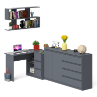 Домашние кабинеты, Тумба-комод МК1600.1 Мори с навесной книжной полкой и угловой компьютерный стол МС-16 правый