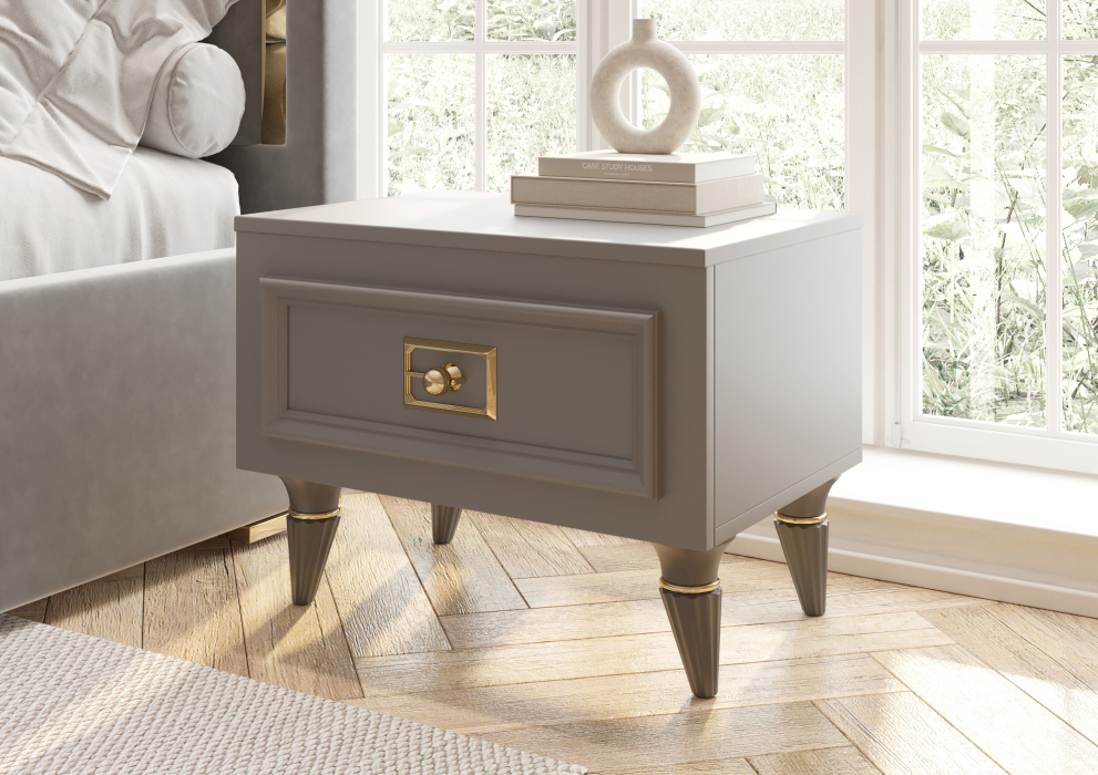 Прикроватные тумбы, Тумба прикроватная Валенсия с ящиком выдвижным 55х40х42 см (золото)