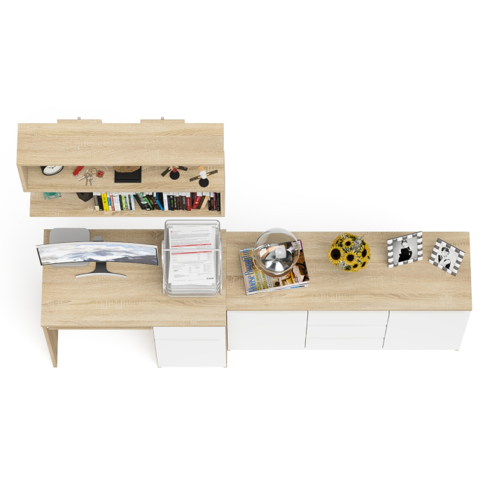 Домашние кабинеты, Компьютерный стол МС-1 тумба справа с комодом-тумбой и верхней открытой полкой