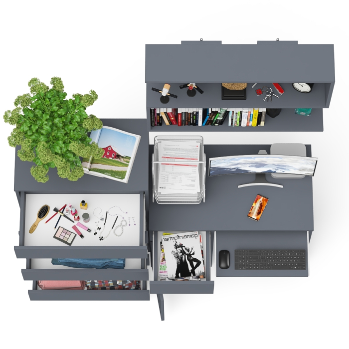 Прямые компьютерные столы, Стол компьютерный Мори с тумбой слева с высоким комодом МК700-5 и полкой 900