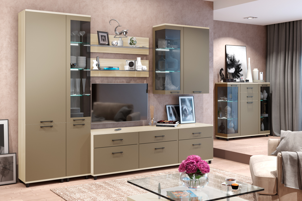 Стенки для гостиной, Модульная гостиная Грейс композиция 5  Ясень Асахи