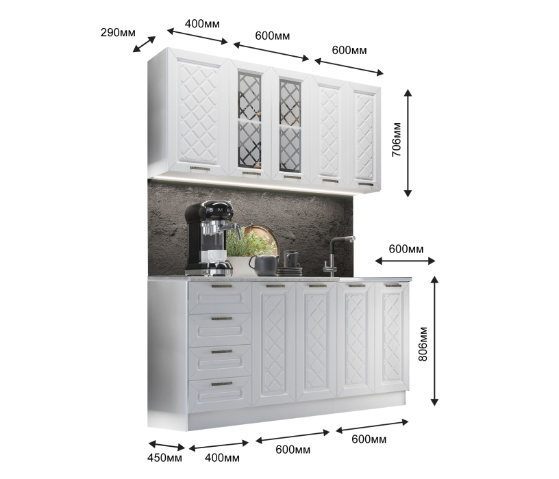 Кухонные гарнитуры, Кухня Агава Акация белая МДФ 1,6 м