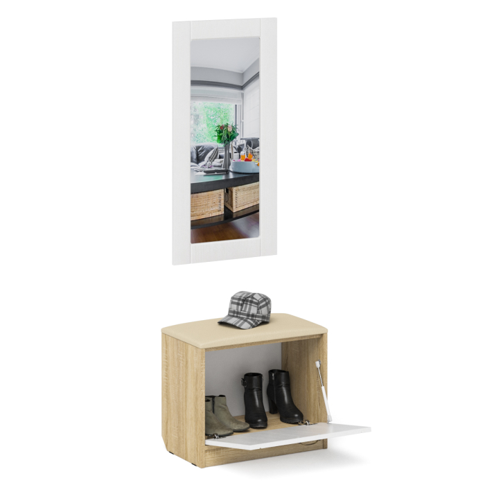 Прихожие, Обувница с мягким сиденьем с зеркалом П-6 МДФ фрезеровка прованс