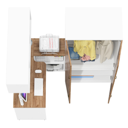 Бельевой глубокий шкаф Лидер-8 19Б с навесной полкой для книг и столом для работы