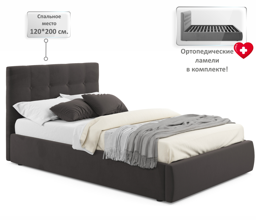 Мягкая кровать, Мягкая кровать Selesta 1200 с ортопедическим основанием с матрасом ГОСТ