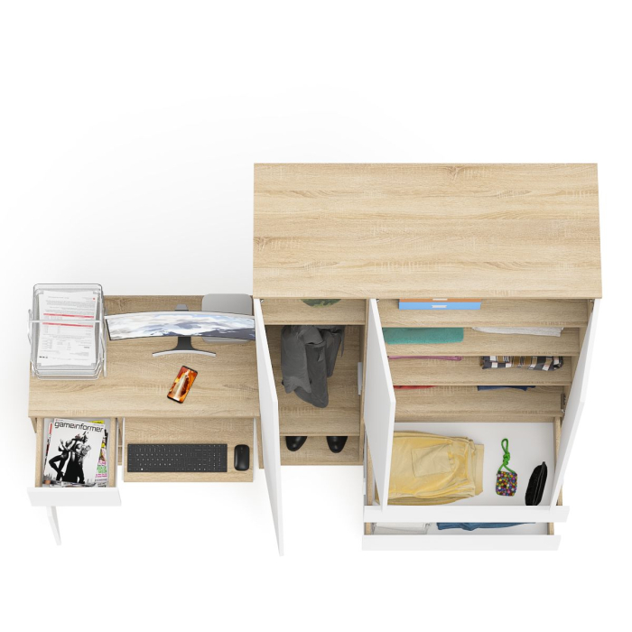 Домашние кабинеты, Компьютерный стол с тумбой с дверкой и ящиком левый и шкаф-комод Мори МШ1200-1