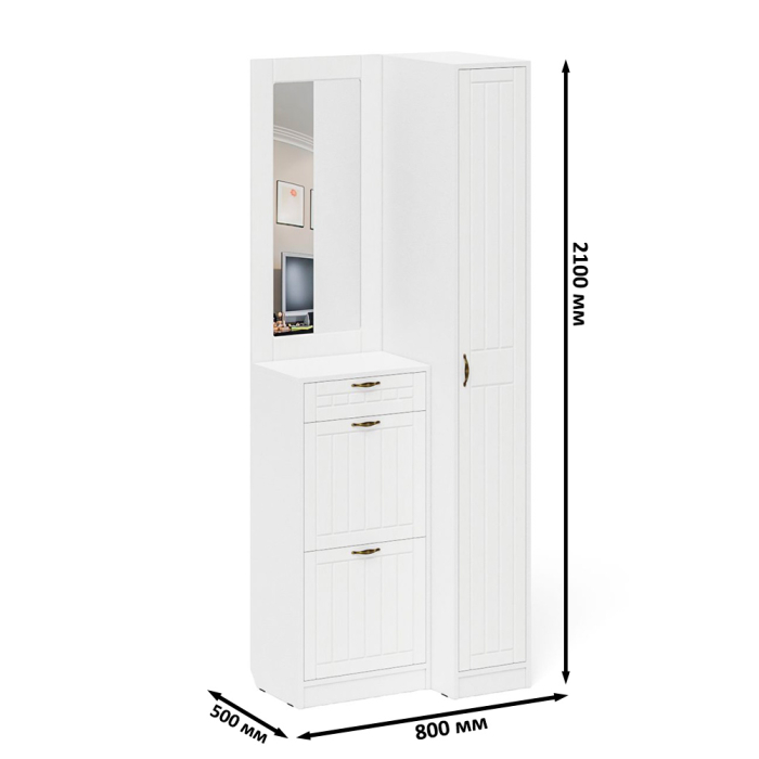 Прихожие, Пенал для прихожей П-6-500 и высокая обувница с зеркалом фрезеровка прованс