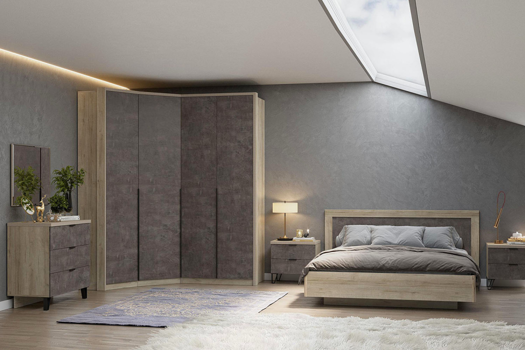 Кровати 140 см, Кровать Анима КРП-320-16-14, 1,4*2,0, дуб серый, камень тёмный