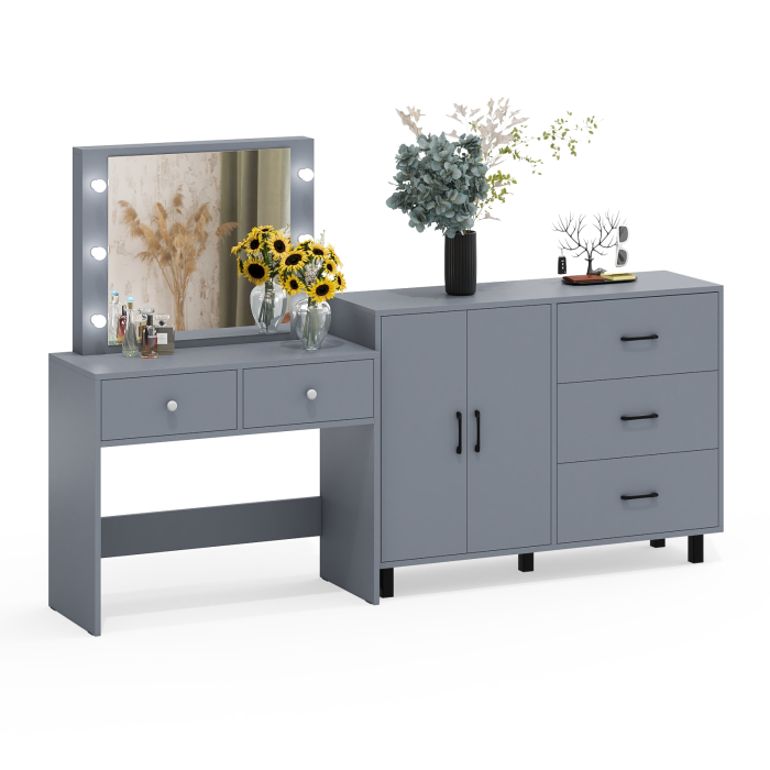 С зеркалом, Комод 123-1204 и косметический столик с подсветкой СТ-5