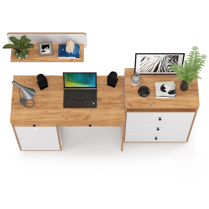 Офисная мебель, Стол письменный с комодом и навесной полкой Вуди