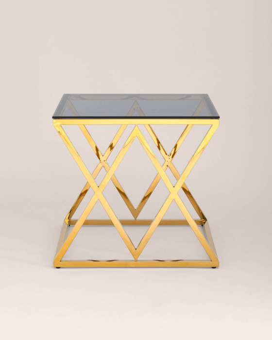 Журнальные столики, Журнальный стол ИНСИГНИЯ 55х55 (Стекло smoke/Сталь золото)
