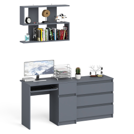 Комод три ящика МК800.1 с компьютерным столом Мори МС-1 правый и навесной полкой 900