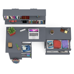 Комод на три ящика Мори МК800.1 с компьютерным столом для работы левый и открытой полкой