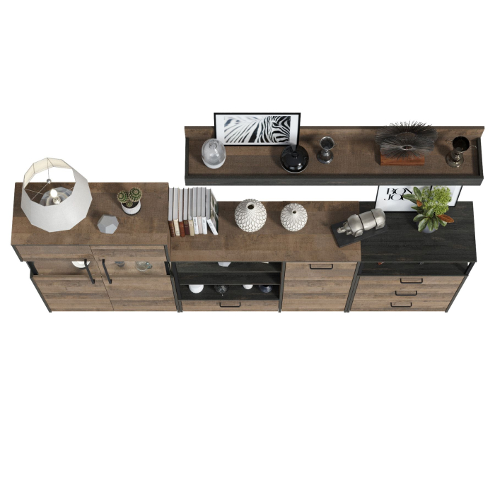 Стенки для гостиной, Комод с витриной с подсветкой с комодом с ящиком и дверкой и с комодом три ящика и ниша Трувор