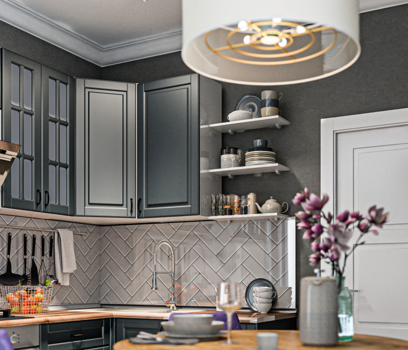 Кухонные гарнитуры, Кухонный гарнитур Регина Белый/Серый матовый/Дуб Бильбао 2,4х1,6 м