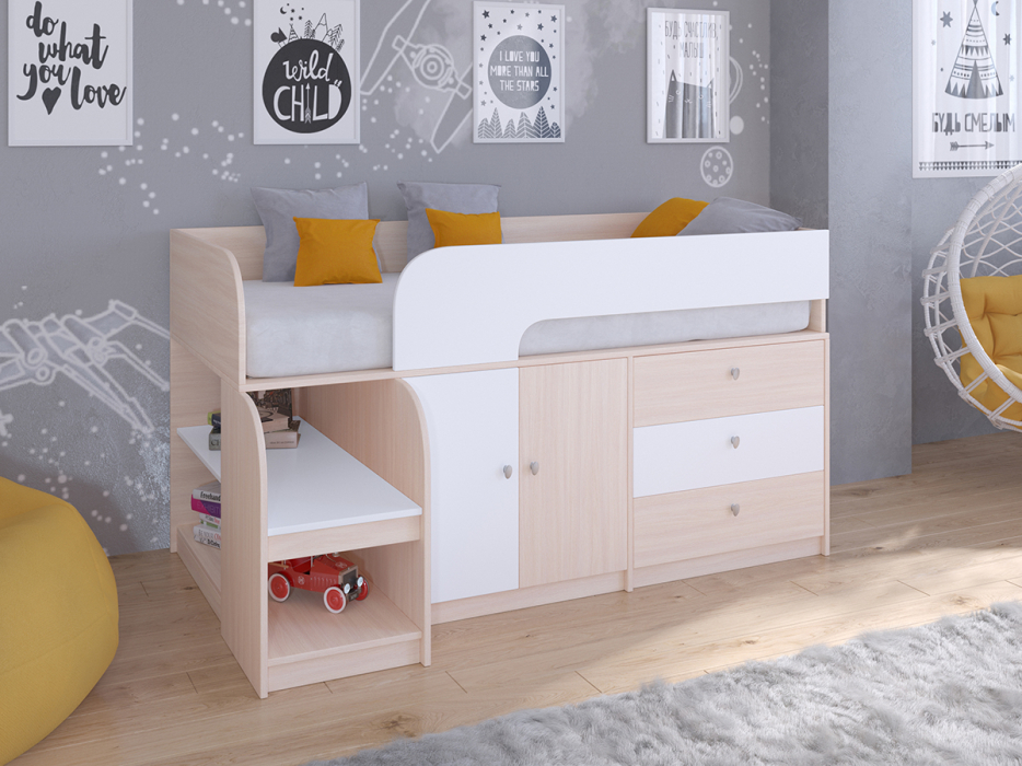 Кровати-чердаки, Кровать-чердак Астра 9 V1 Дуб молочный