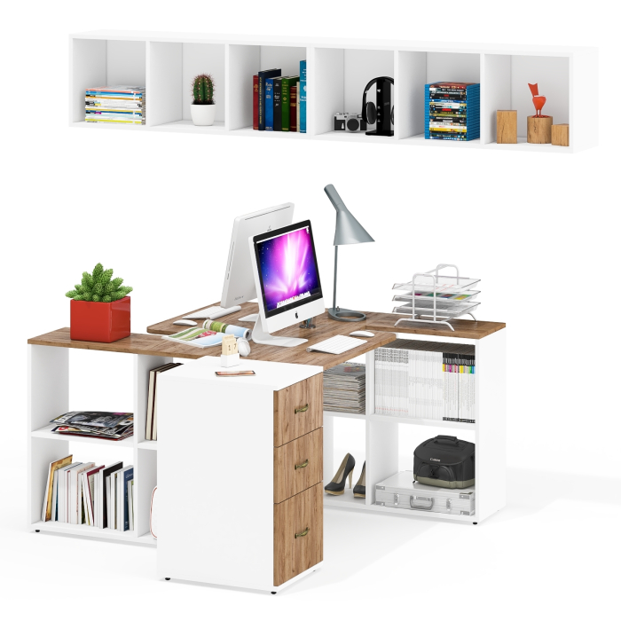 Домашние кабинеты, Два компьютерных раскладных стола Лидер-8 с открытыми полками и тумбы с ящиками