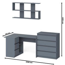 Стол компьютерный Мори МС-16 с тремя ящиками слева с книжной полкой на 1200 и комод на 4-ре ящика