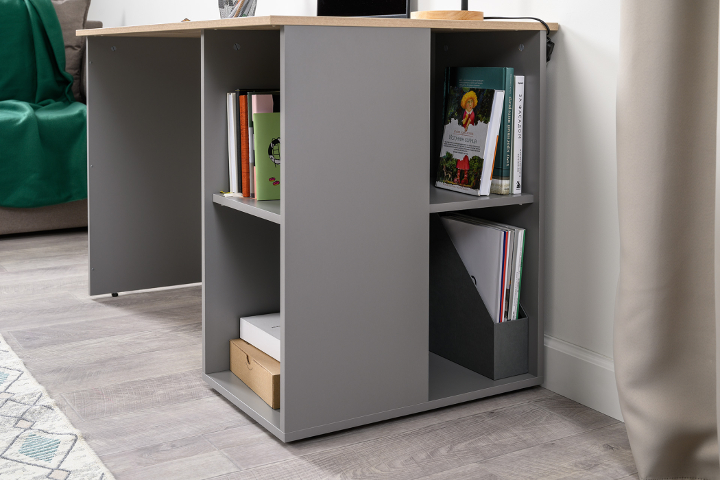 Прямые компьютерные столы, Письменный стол Лайт 12.163 с домашним креслом 103 серым