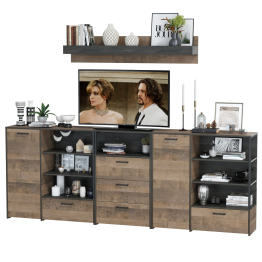 Два комода с дверкой и ящиком с навесной полкой и комодом с тремя ящикамиТрувор