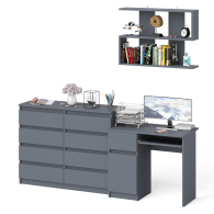 Прямые компьютерные столы, Комод на восемь ящиков МК1200.8 Мори с компьютерным столом МС-1 левый и верхней полкой 900