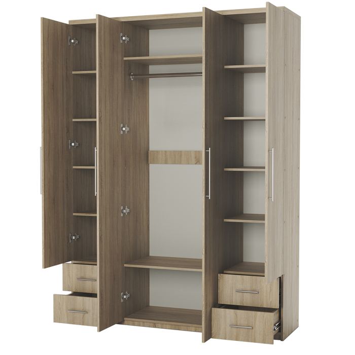 Для одежды, Шкаф четырехдверный Комфорт МКЯ2-43 120х60 с зеркалами