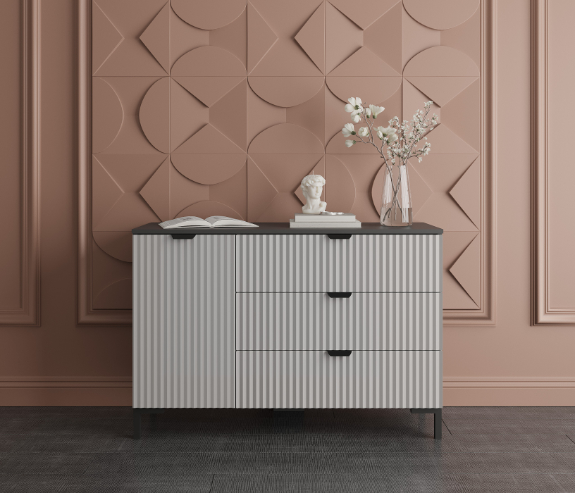 Комоды, Комод Тренд СБ-3446 3 ящика, 1 дверь Диамант серый/МДФ Джаз серый