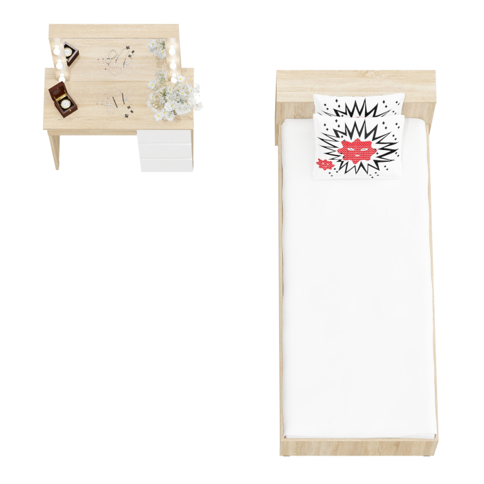 Спальные гарнитуры, Кровать с ящиками Ксения 900 и столик косметический с подсветкой Сура