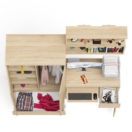 Стол компьютерный с ящиком МС-1 правый с навесной полкой и шкаф-комод МШ900.1 Мори