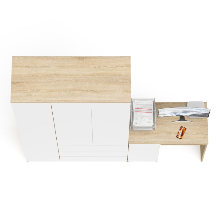 Домашние кабинеты, Компьютерный стол с тумбой с дверкой и ящиком левый и шкаф-комод Мори МШ1200-1
