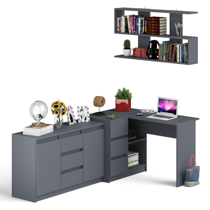 Домашние кабинеты, Угловой компьютерный стол Мори МС-16 левый с верхней полкой и тумбой-комодом 1200-3