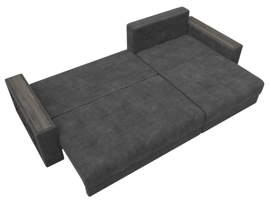 Диваны угловые в гостиную, Диван угловой с декором и полкой Лига-050 НПБ, велюр BRUT 