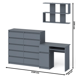 Комод 10-ть ящиков Мори МК1200.10 с компьютерным столом МС-1 левый и полкой