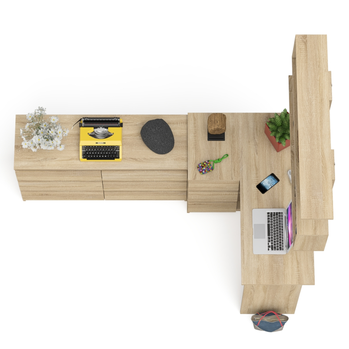 Домашние кабинеты, Стол компьютерный угловой МС-16 левый Мори с полкой для книг и широким комодом