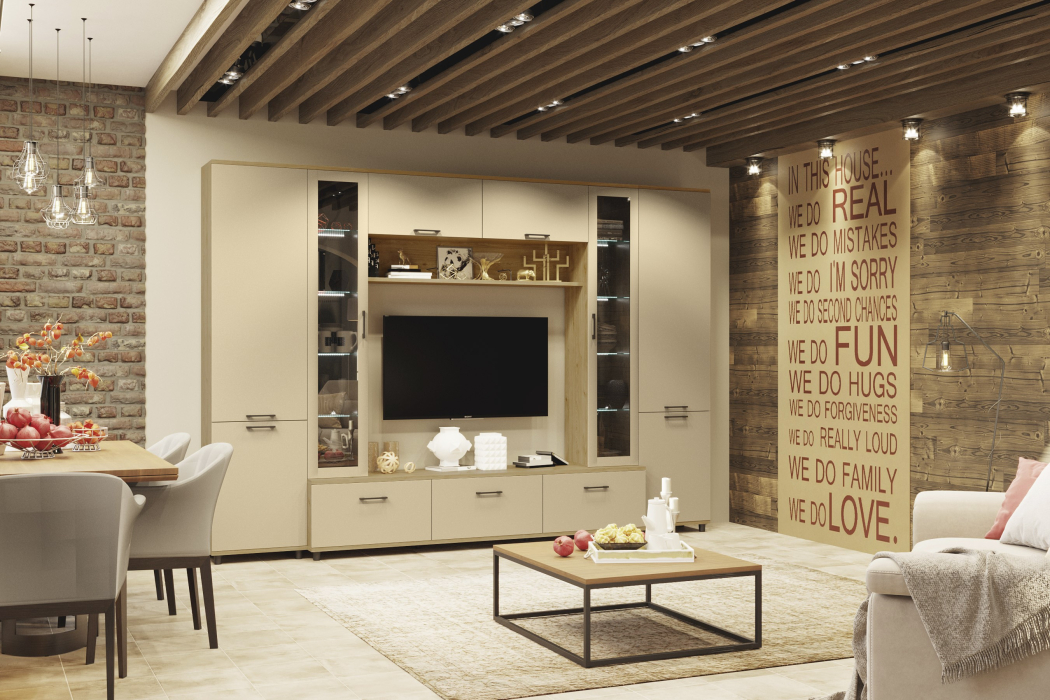 Стенки для гостиной, Модульная гостиная Грейс композиция 9  Гикори Джексон Светлый