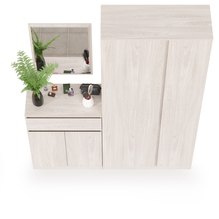 Прихожая, Шкаф для одежды с зеркалом внутри с комодом и зеркалом Ника