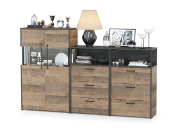 Комод с витриной с подсветкой с двумя комодами с ящиками Трувор