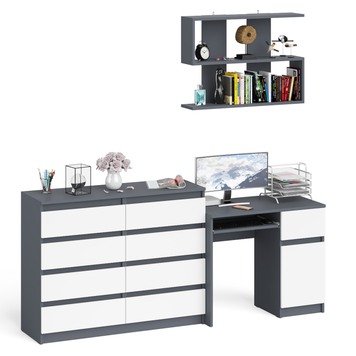 Домашние кабинеты, Большой комод на восемь выдвижных ящиков со столом МС-1 правый и полкой Мори 900