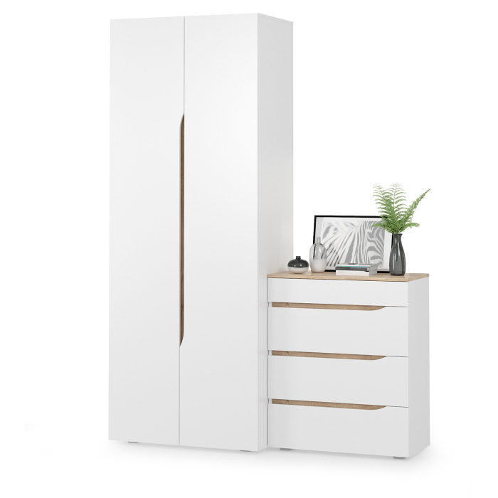 В гостиную, Шкаф двухстворчатый с комодом Муссон белый/дуб эндгрейн элегантный