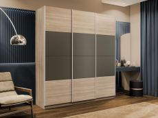 Шкафы-купе 3-х дверные, Шкаф-купе Эста 3-х дверный ДСП/Стекла хаки/Доводчик 270х66х240